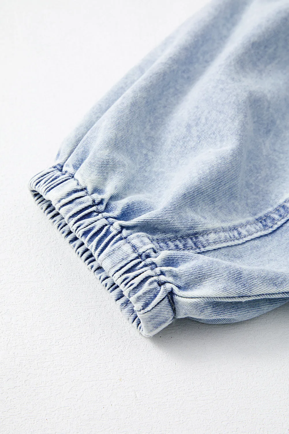 Beau Blue Light Wash Raw Hem Puff Sleeve Denim Shirt