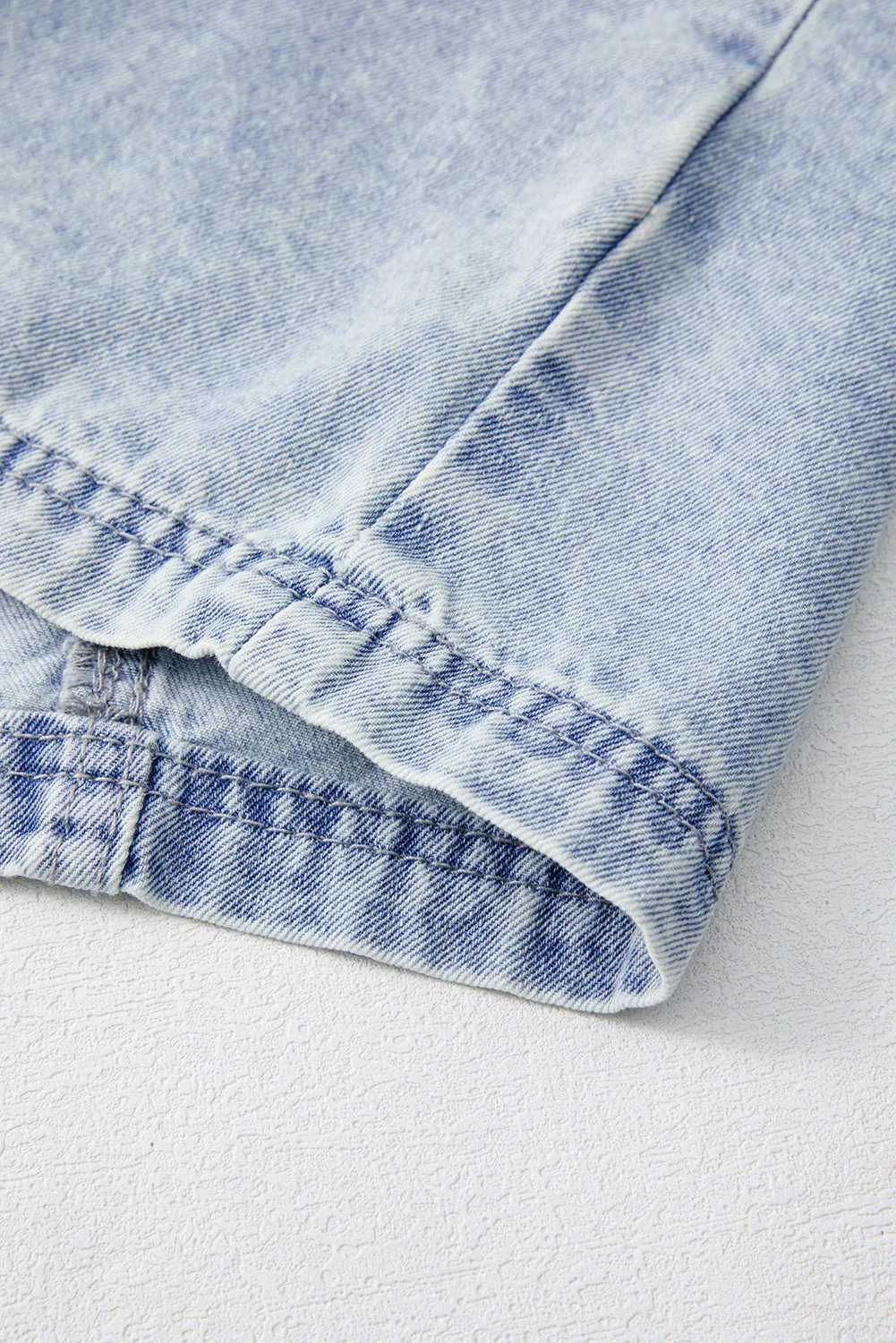 Beau Blue Light Wash Raw Hem Puff Sleeve Denim Shirt