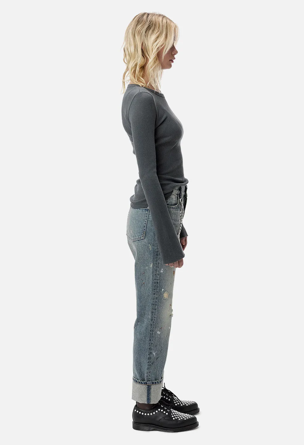 Beau Cashmere Rib Top / Charcoal