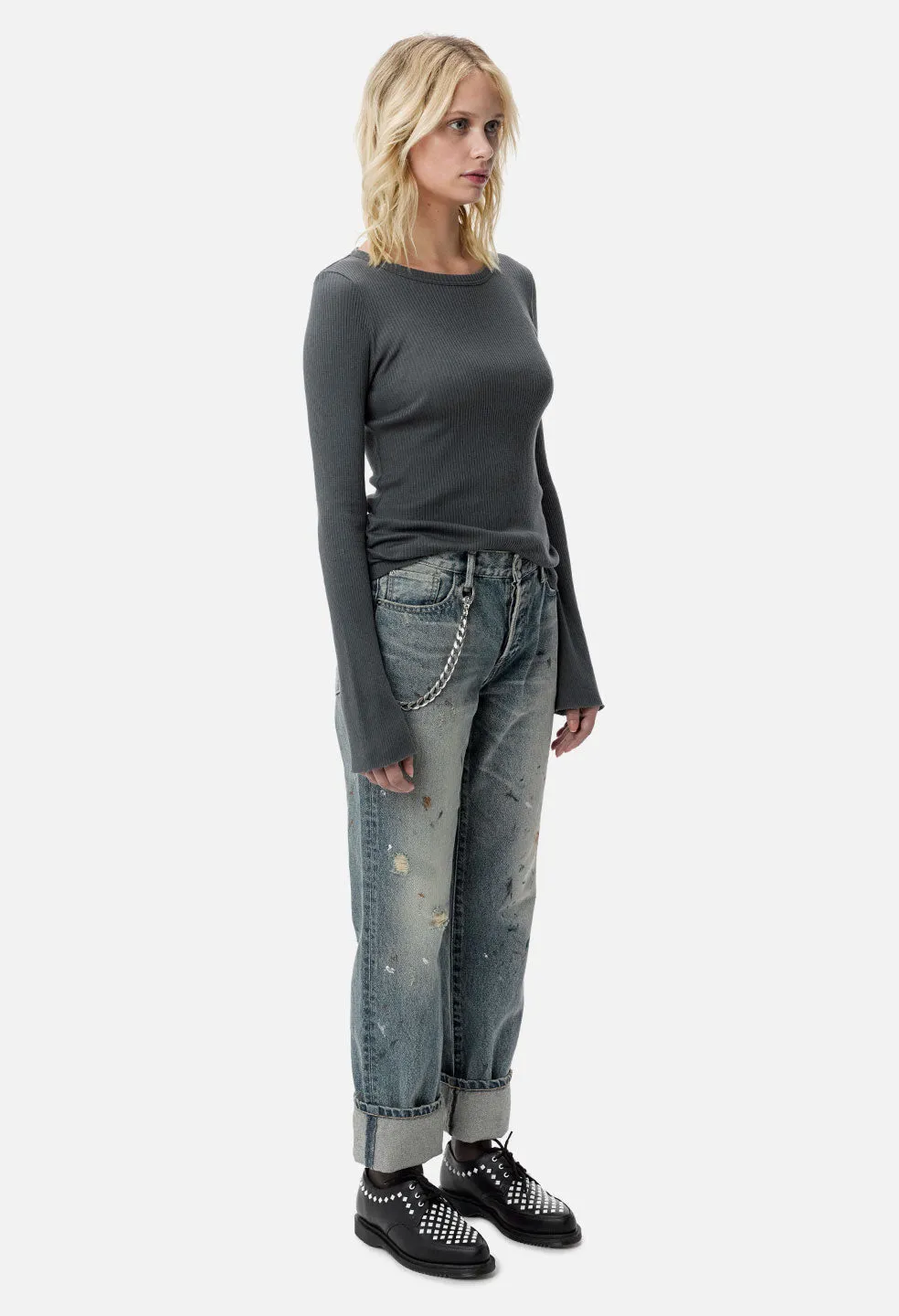 Beau Cashmere Rib Top / Charcoal