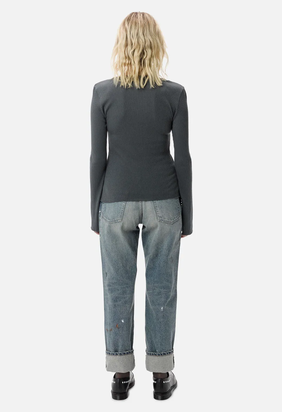 Beau Cashmere Rib Top / Charcoal