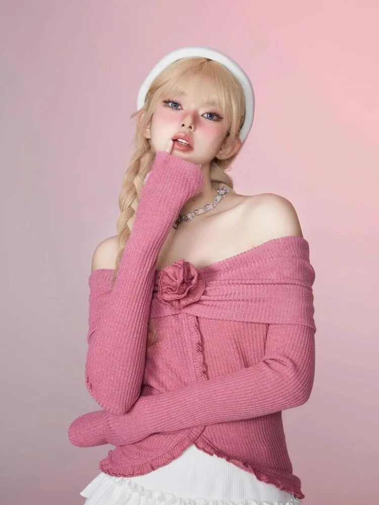 Bell Sleeve Shrink Pleated One-Shoulder Top【s0000006349】