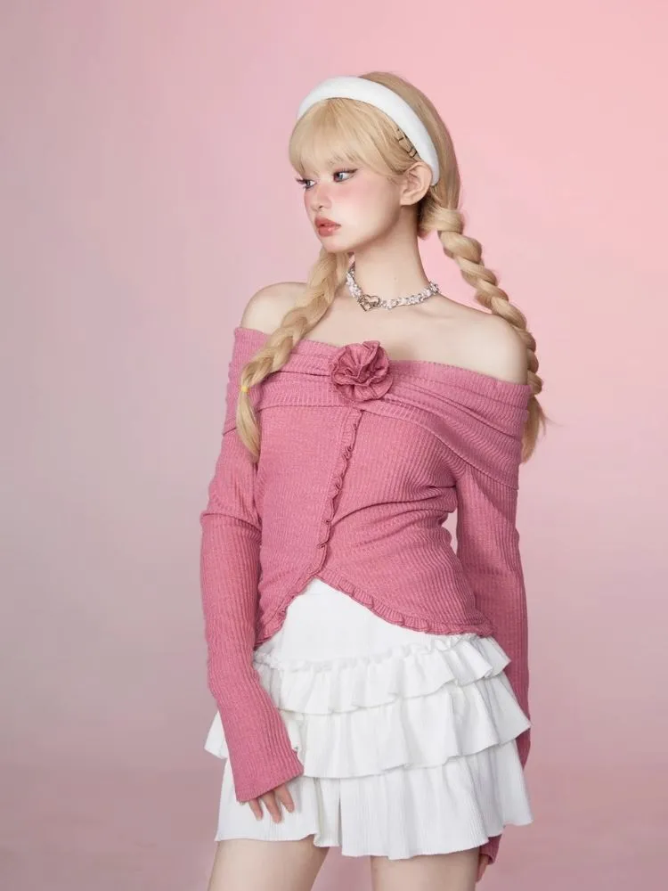 Bell Sleeve Shrink Pleated One-Shoulder Top【s0000006349】