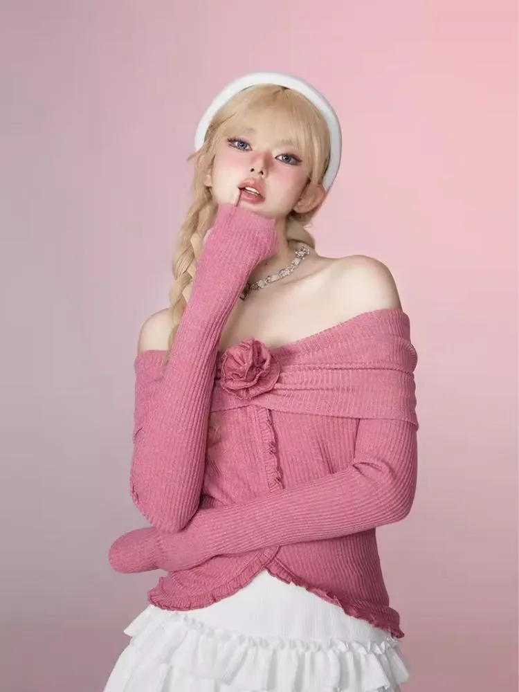 Bell Sleeve Shrink Pleated One-Shoulder Top【s0000006349】