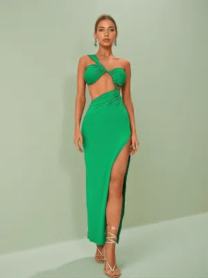 Berenice One Shoulder Cutout Maxi Dress In Green