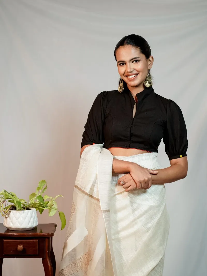 BLACK FLORAL EMBROIDERY COLLARED BLOUSE