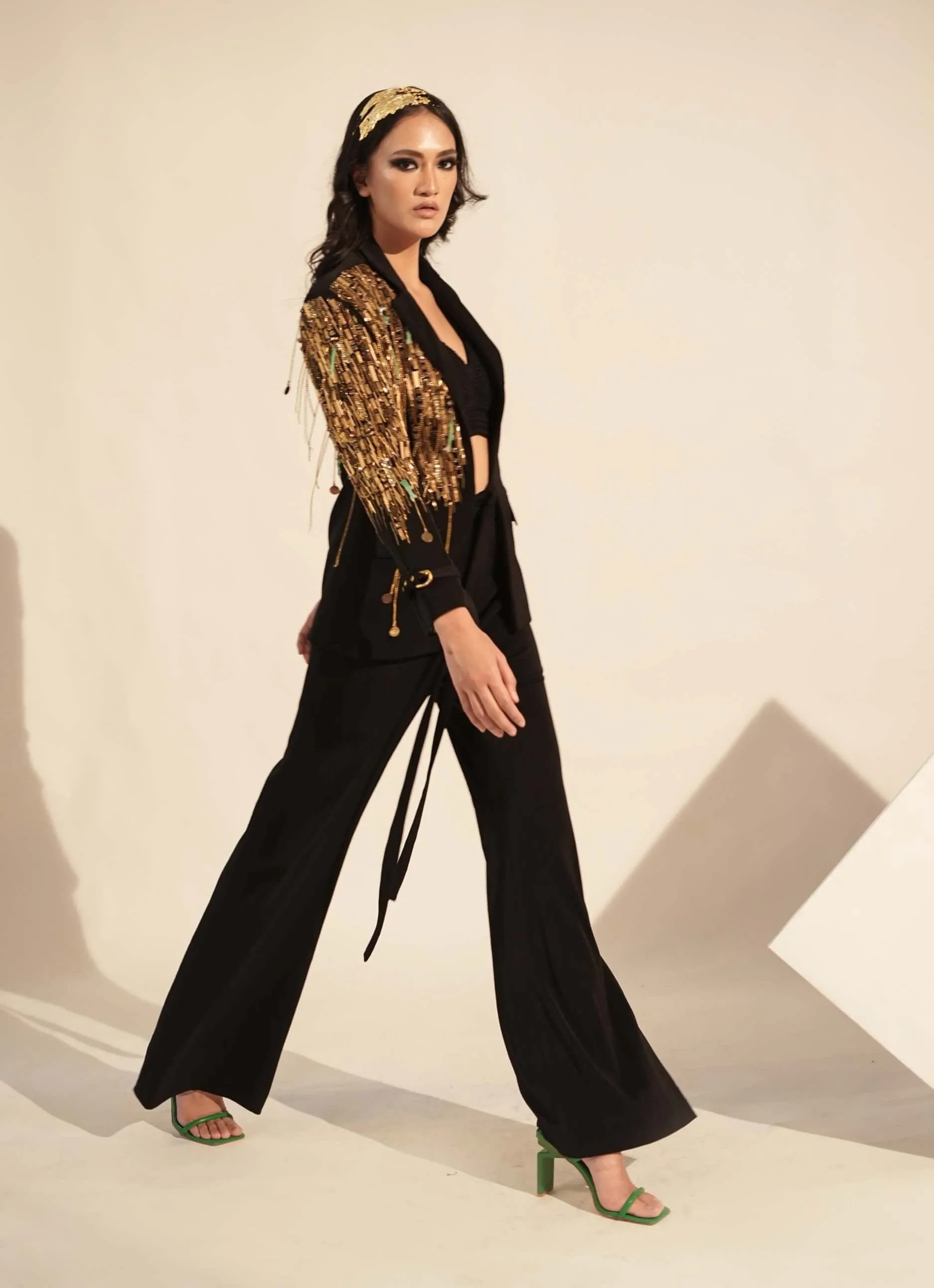 Black metallic pantsuit set