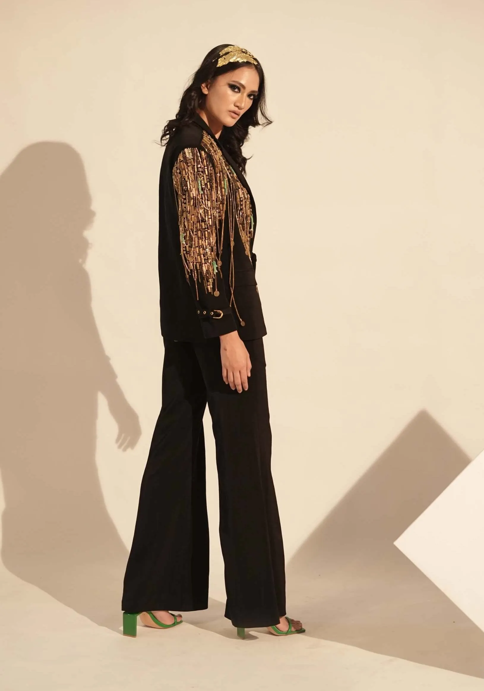 Black metallic pantsuit set