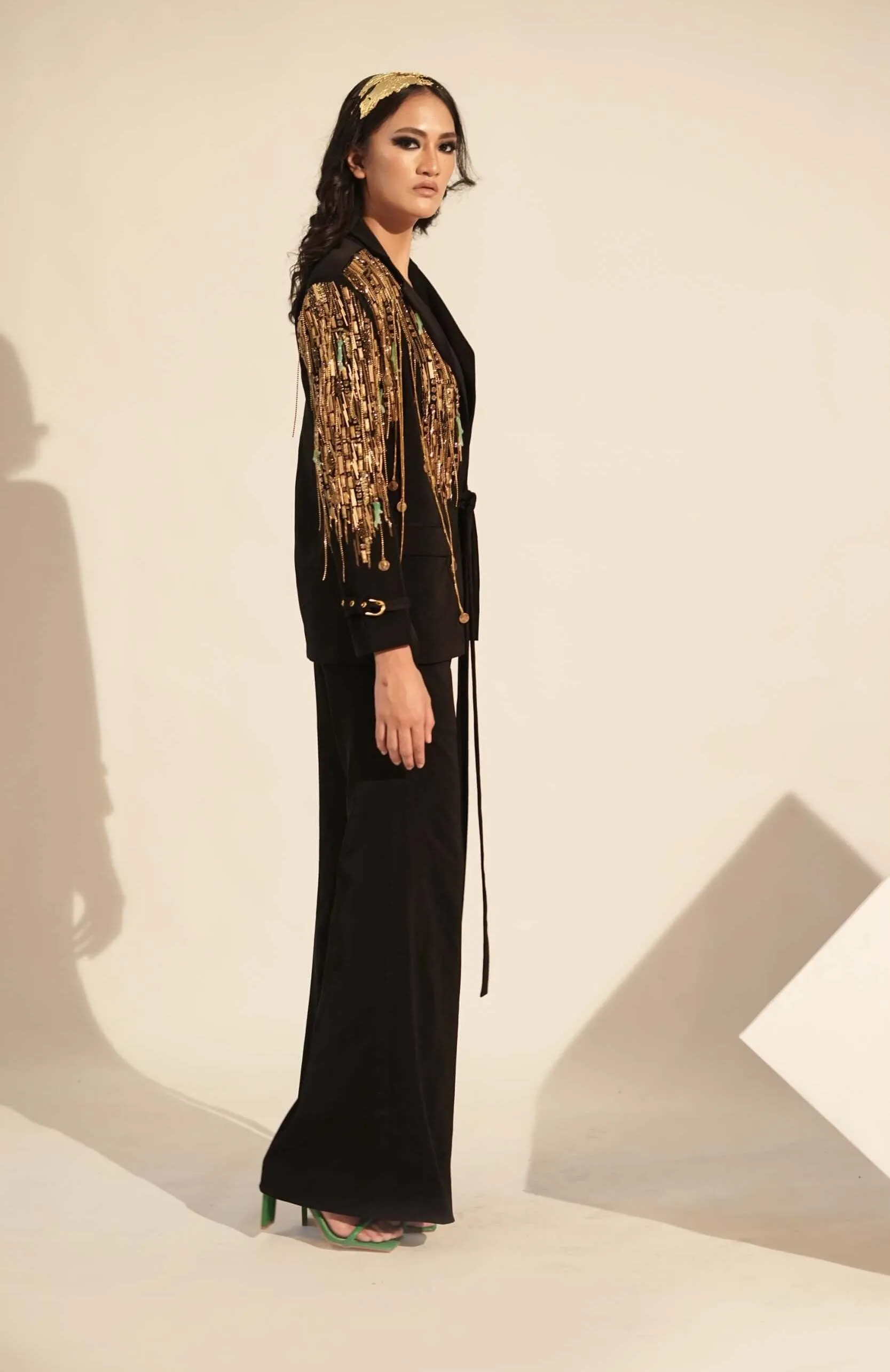 Black metallic pantsuit set