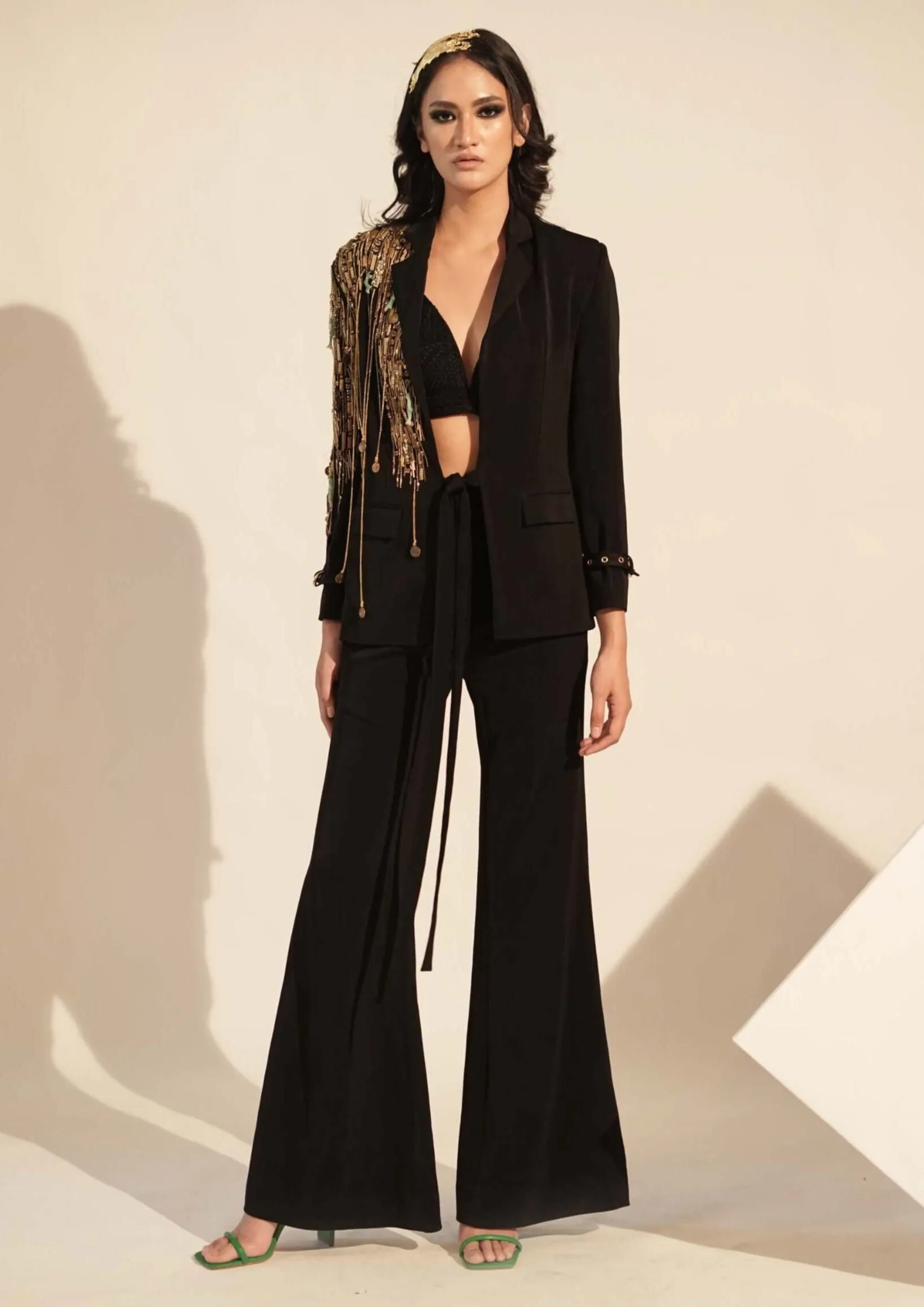 Black metallic pantsuit set