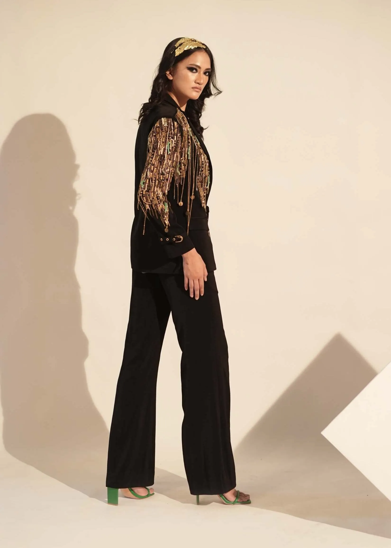Black metallic pantsuit set