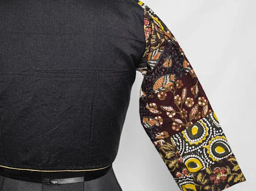 Black Patchwork Long Sleeves Cotton Blouse
