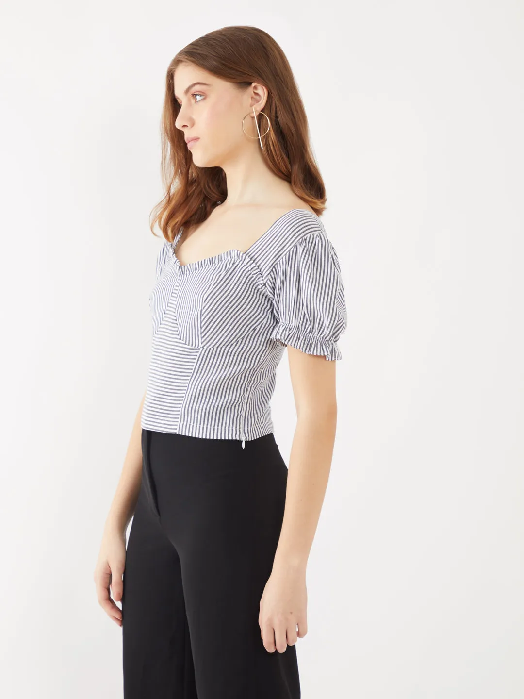 Black Printed Puff Sleeve Top