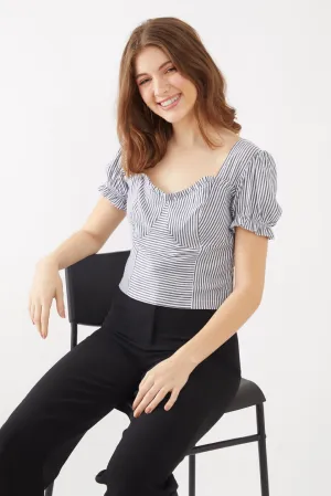 Black Printed Puff Sleeve Top