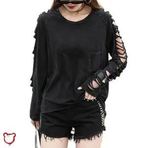 Black Ripped Oversized Alternative Top'