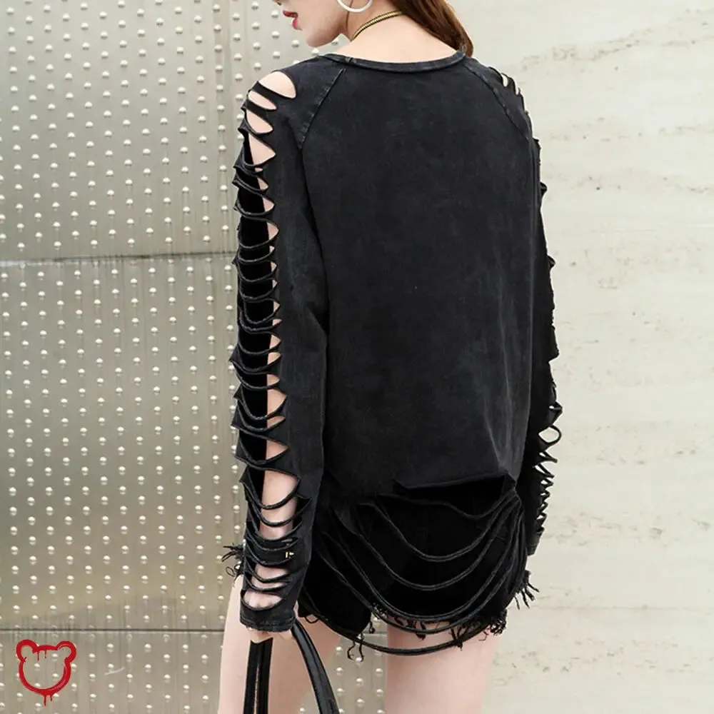 Black Ripped Oversized Alternative Top'