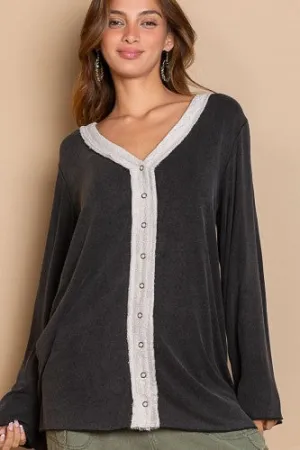 Black Snap Front Bell Sleeve Knitted Top
