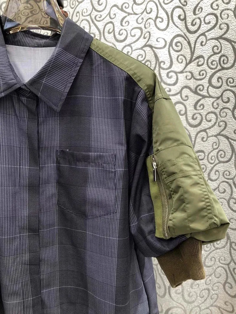 Block Patchwork Short Sleeve Vintage Shirt