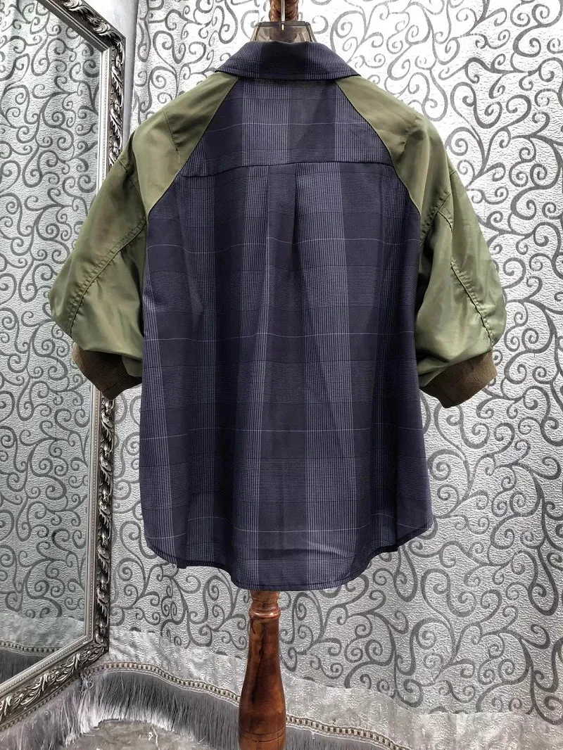 Block Patchwork Short Sleeve Vintage Shirt
