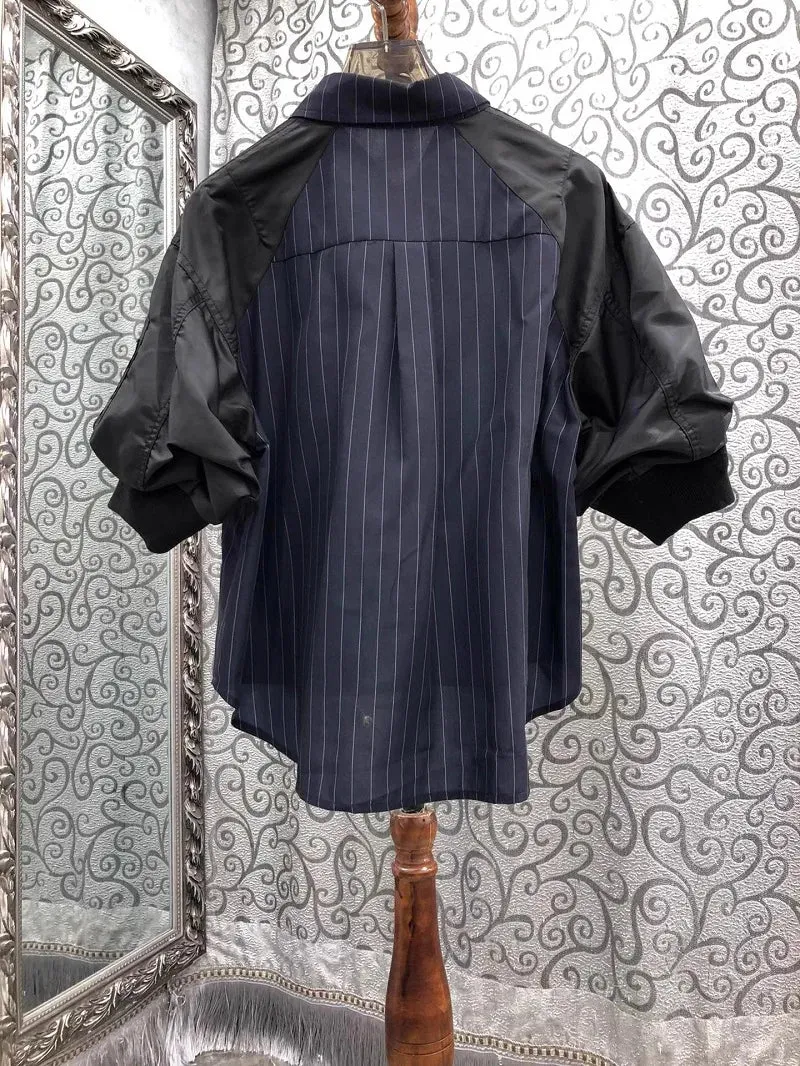 Block Patchwork Short Sleeve Vintage Shirt