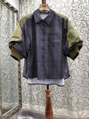 Block Patchwork Short Sleeve Vintage Shirt