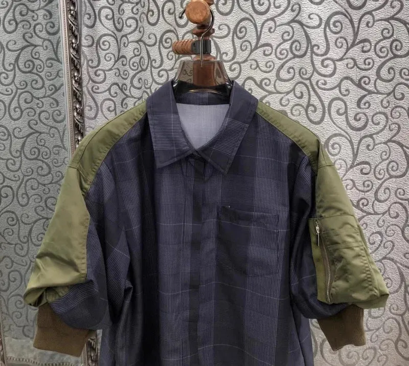Block Patchwork Short Sleeve Vintage Shirt