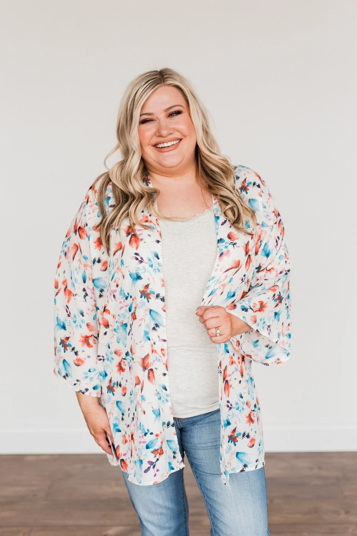 Blossom Into Spring Floral Kimono- Ivory & Multi-Color