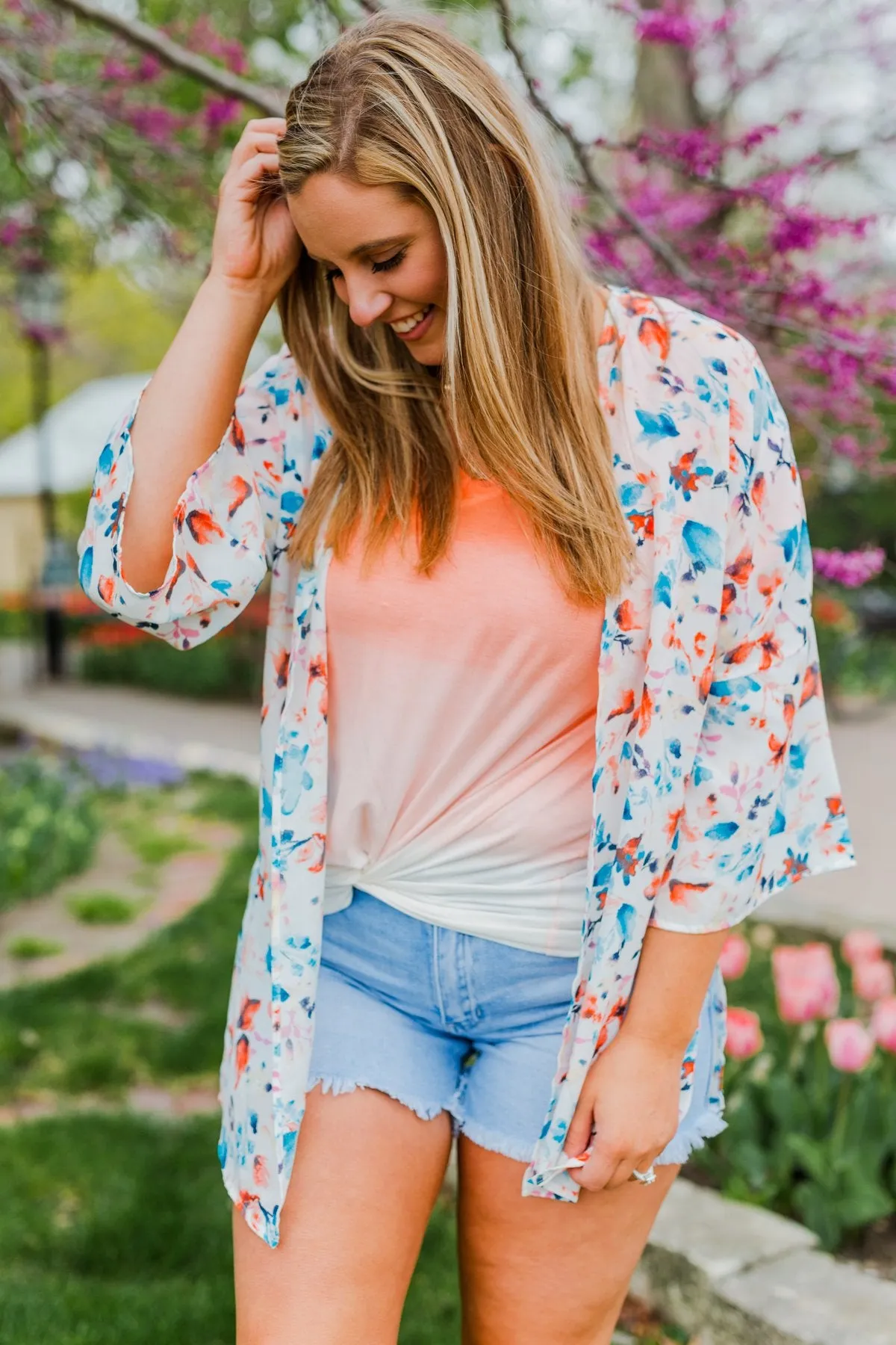 Blossom Into Spring Floral Kimono- Ivory & Multi-Color