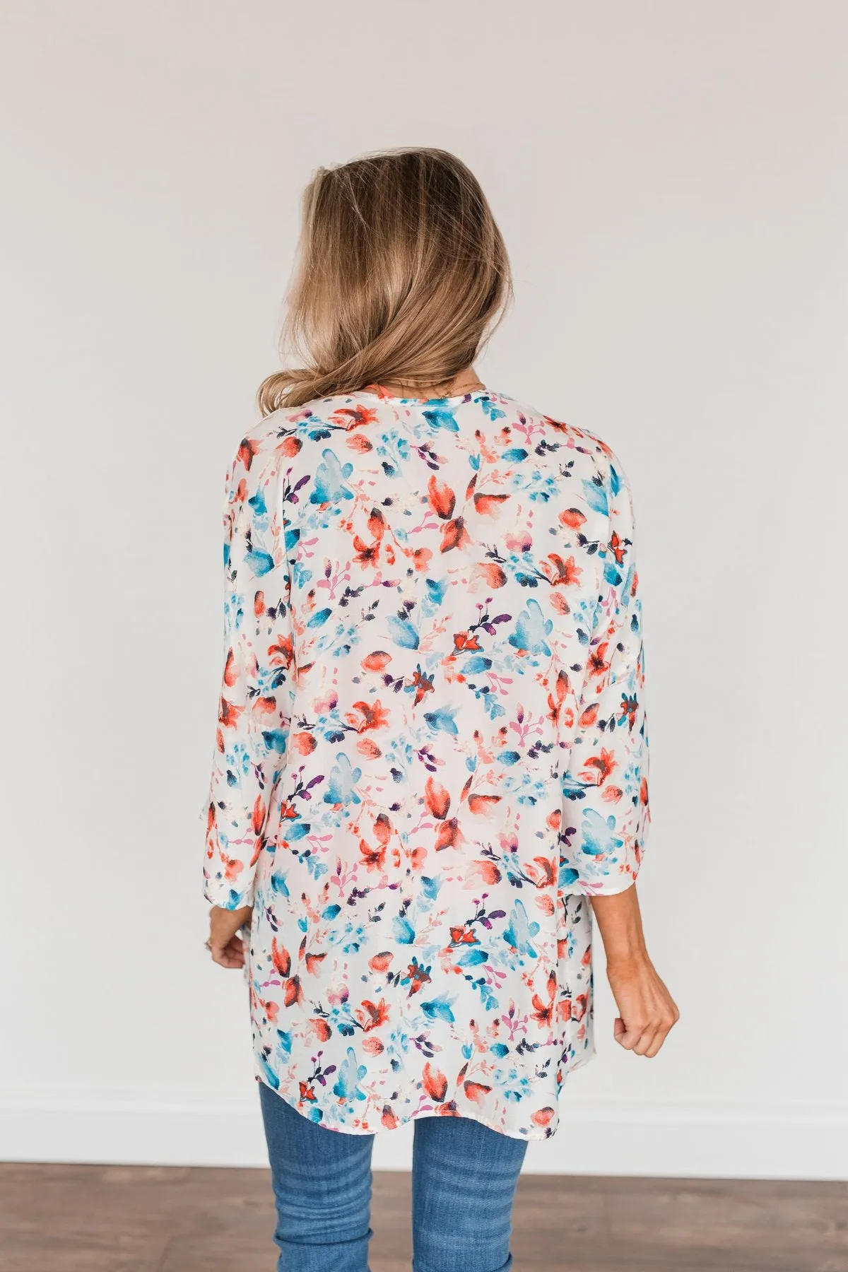 Blossom Into Spring Floral Kimono- Ivory & Multi-Color