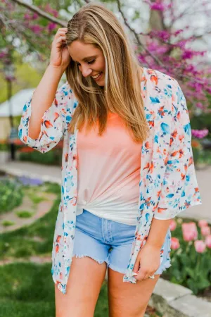 Blossom Into Spring Floral Kimono- Ivory & Multi-Color