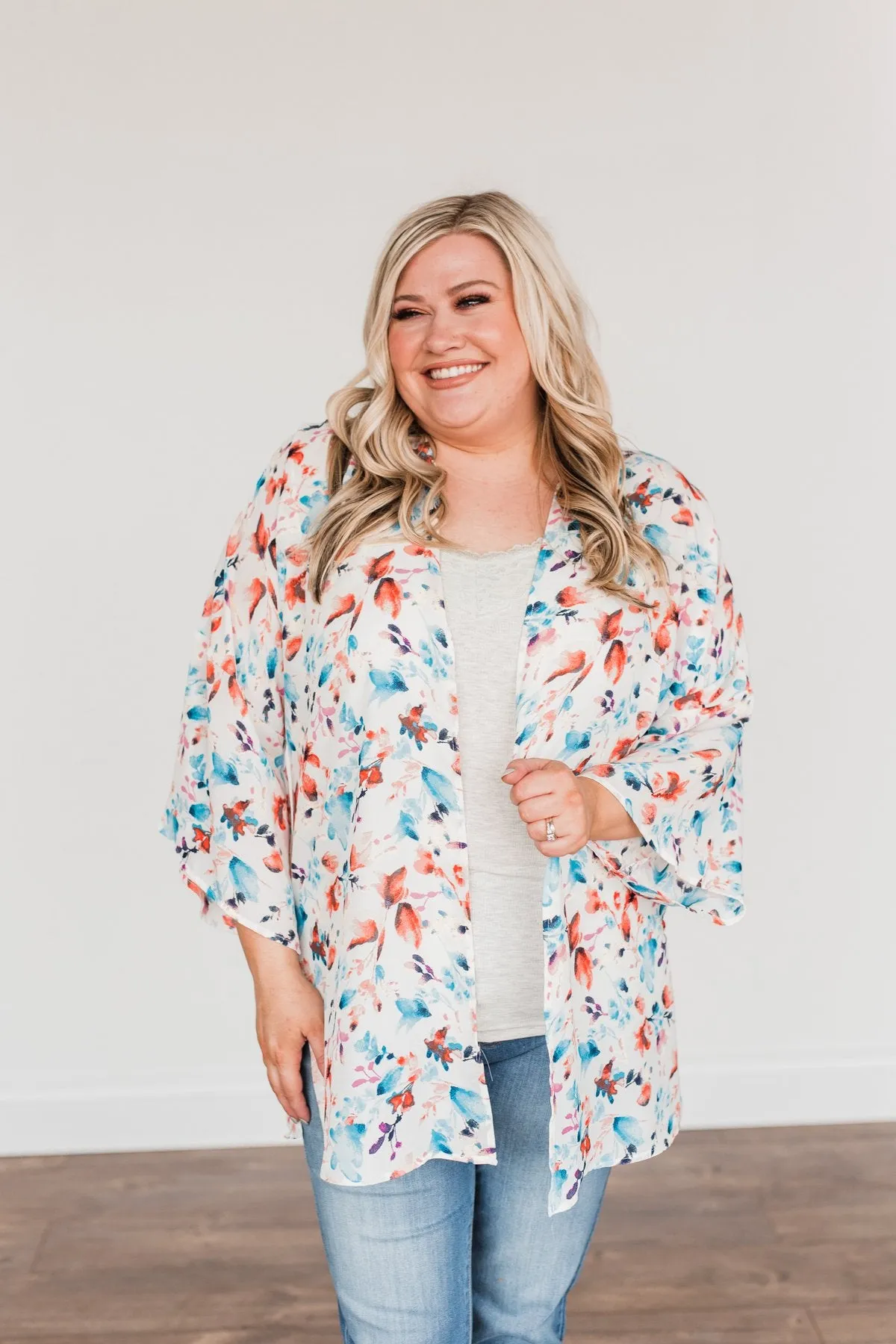 Blossom Into Spring Floral Kimono- Ivory & Multi-Color