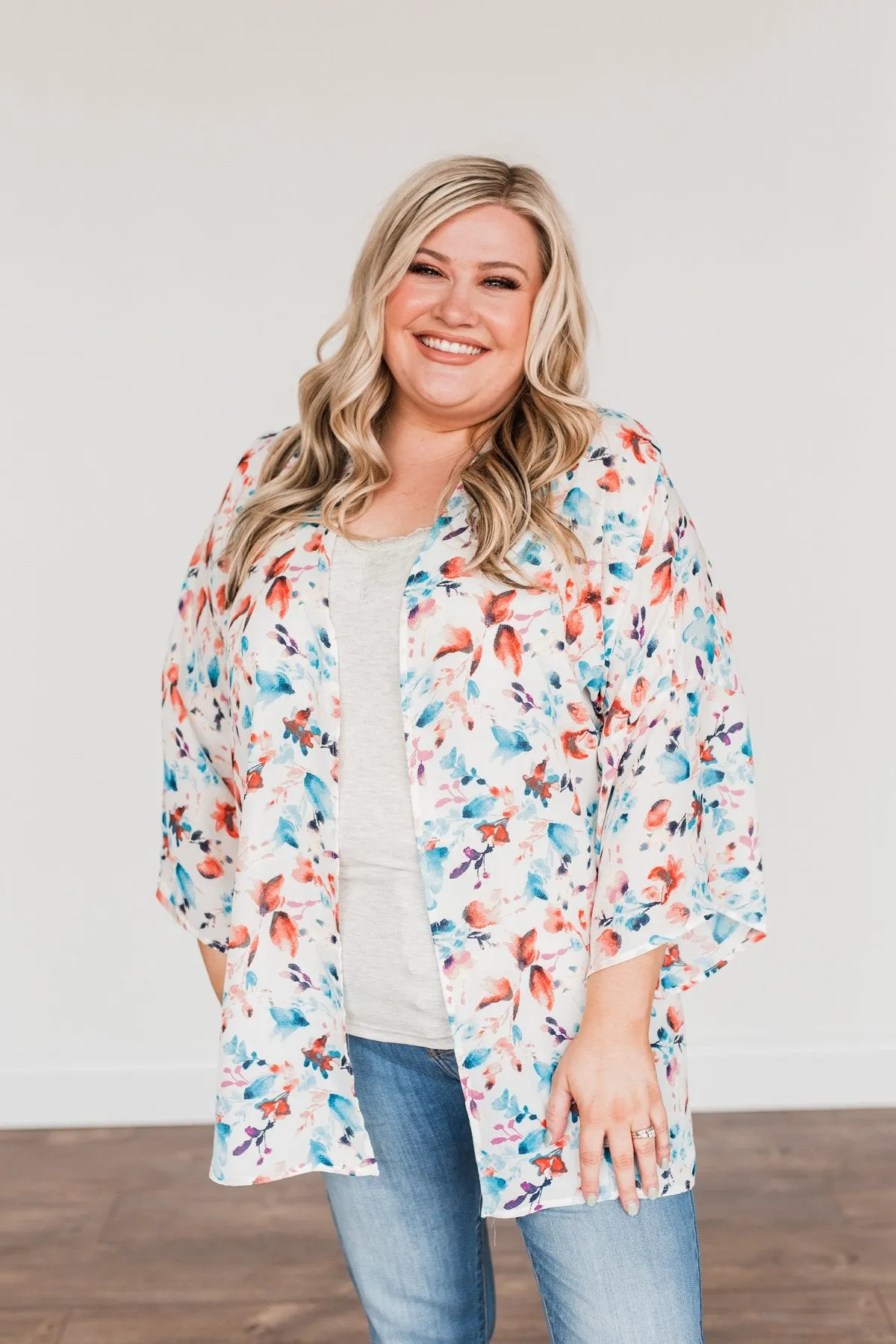 Blossom Into Spring Floral Kimono- Ivory & Multi-Color