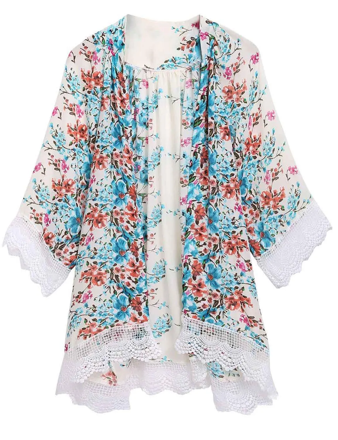 Blouses Floral Pattern Printed Lace Cardigan Fashion Women Blouse Shirt Batwing Sleeve