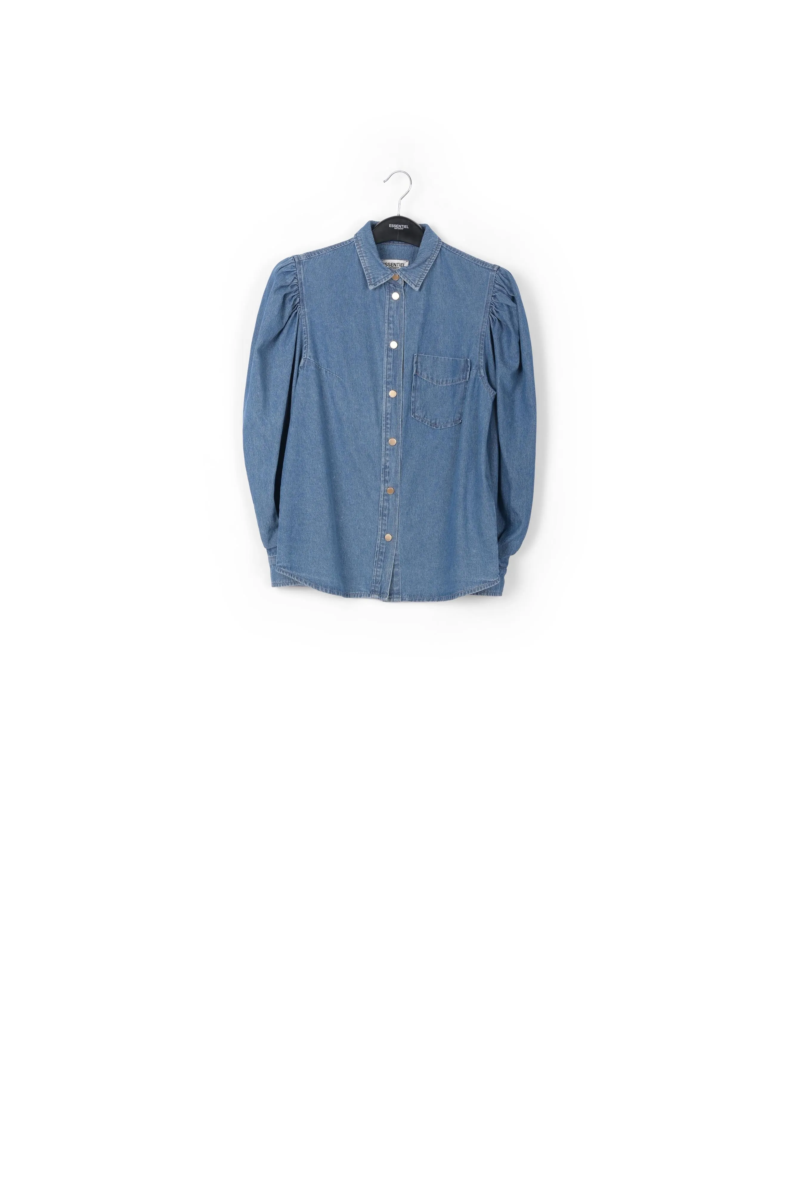 Blue denim shirt with puff sleeves