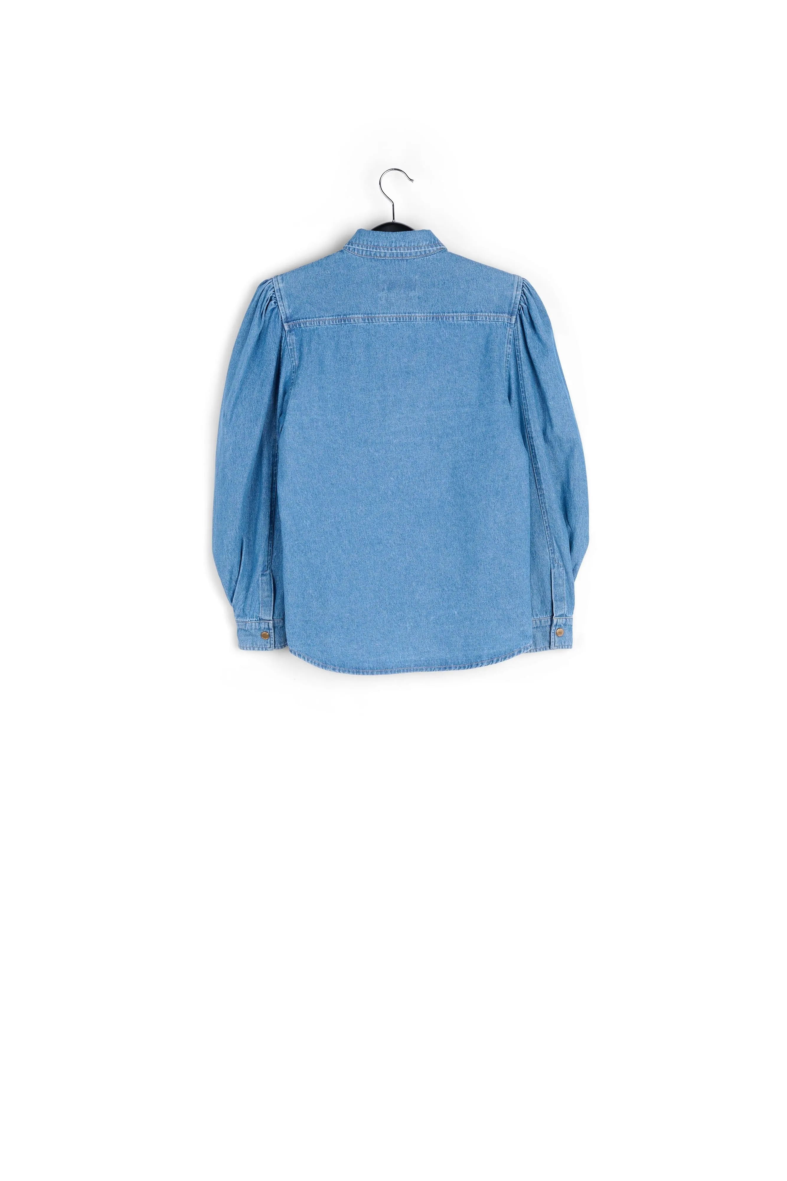 Blue denim shirt with puff sleeves