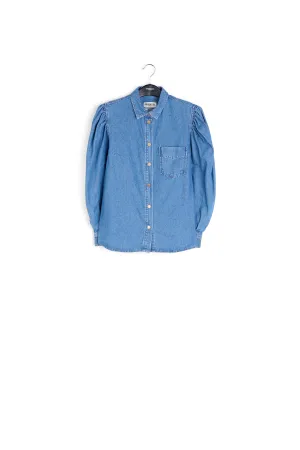 Blue denim shirt with puff sleeves