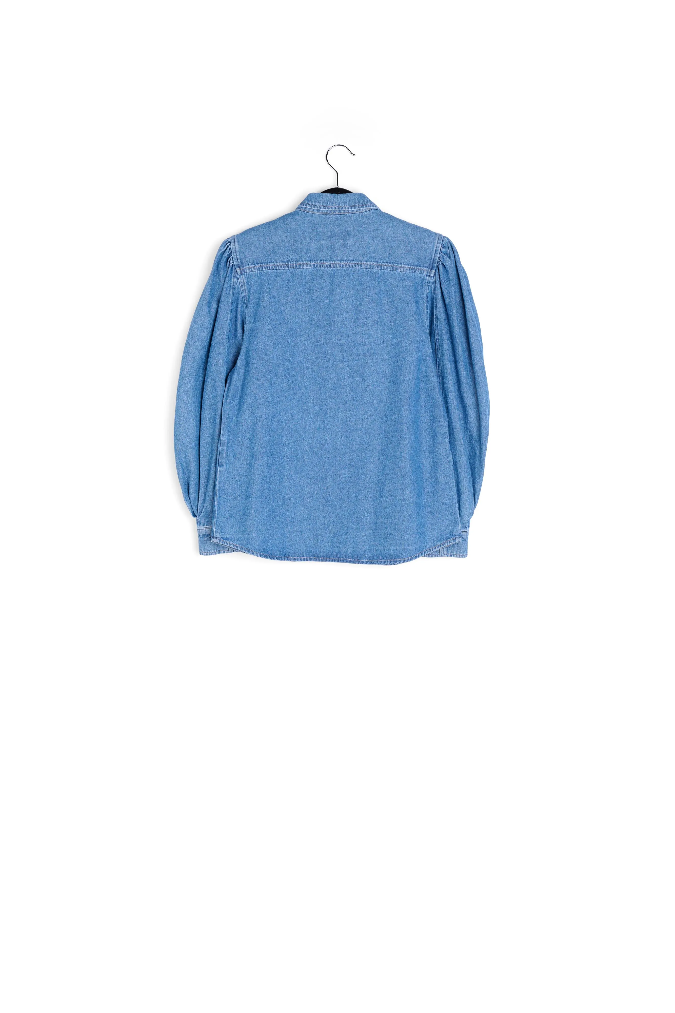 Blue denim shirt with puff sleeves