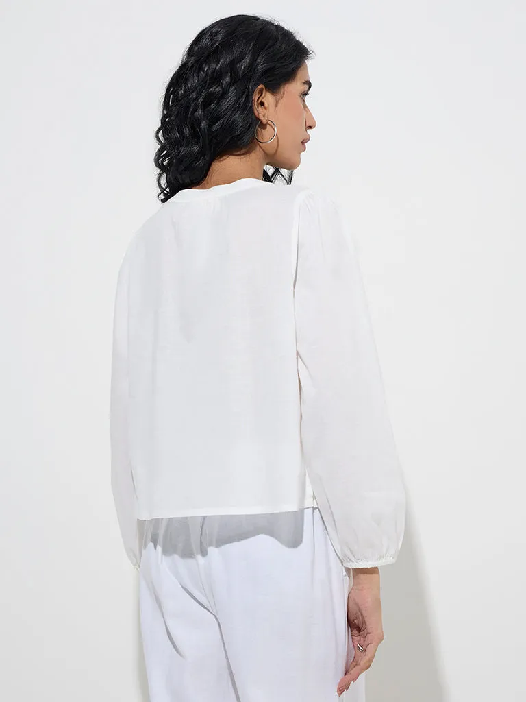 Bombay Paisley Ivory Floral Embroidered Cotton Blouse