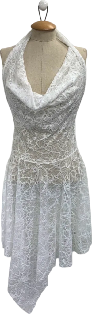 Boohoo Cream Lace Cut Cowl Asymmetric Hem Skater Dress UK 8