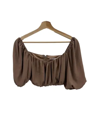 Brown Ruched Puff Sleeve Top