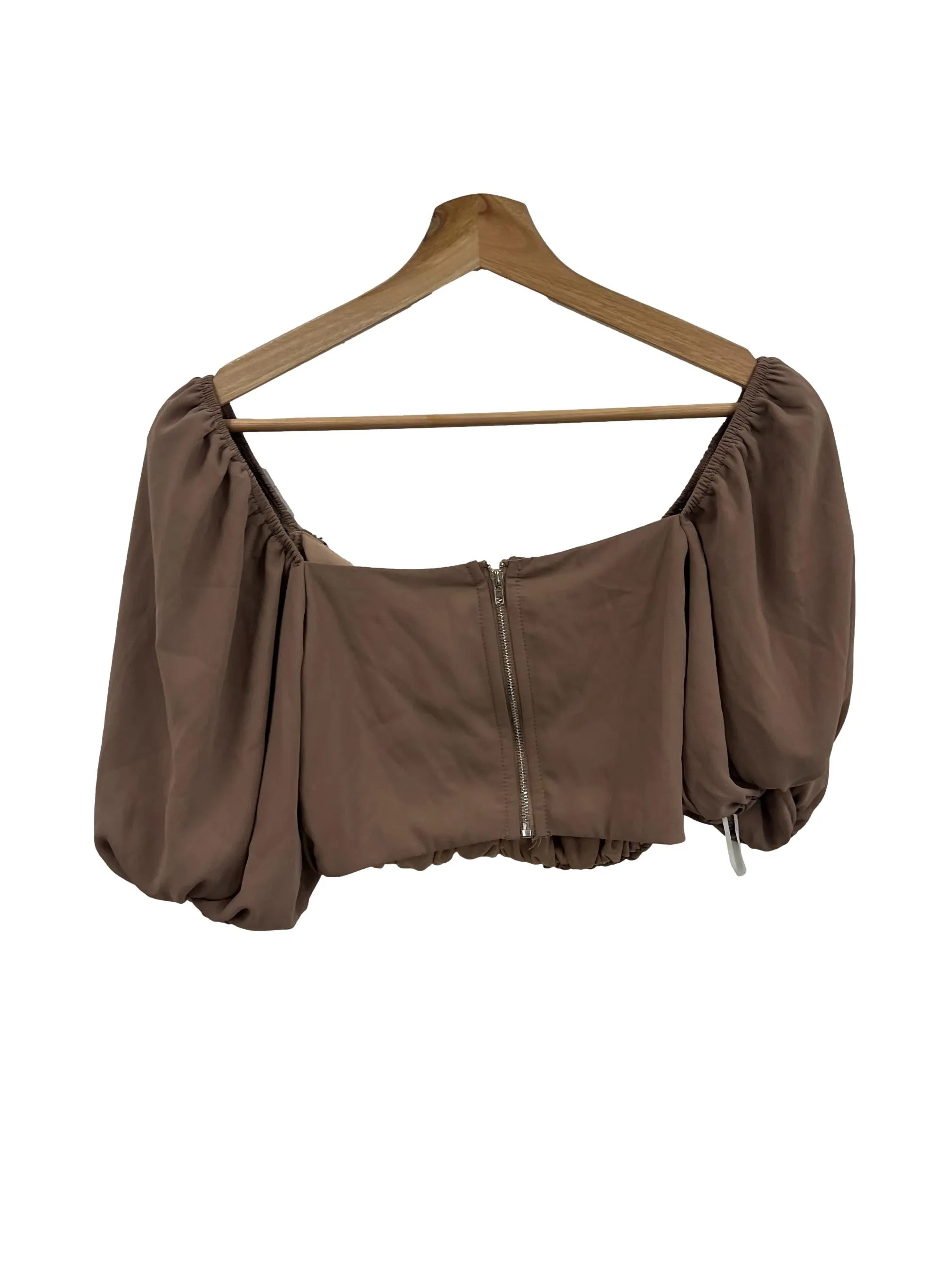 Brown Ruched Puff Sleeve Top