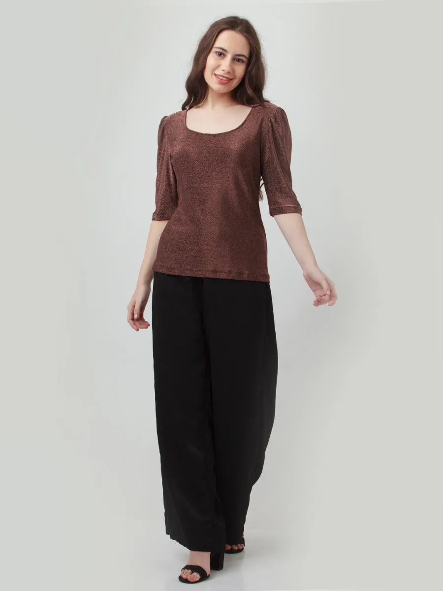 Brown Shimmer Puff Sleeve Top
