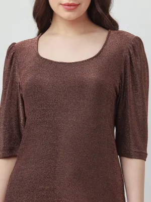 Brown Shimmer Puff Sleeve Top
