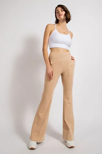 Brushed Rub Full Length Bell Bottom Pant