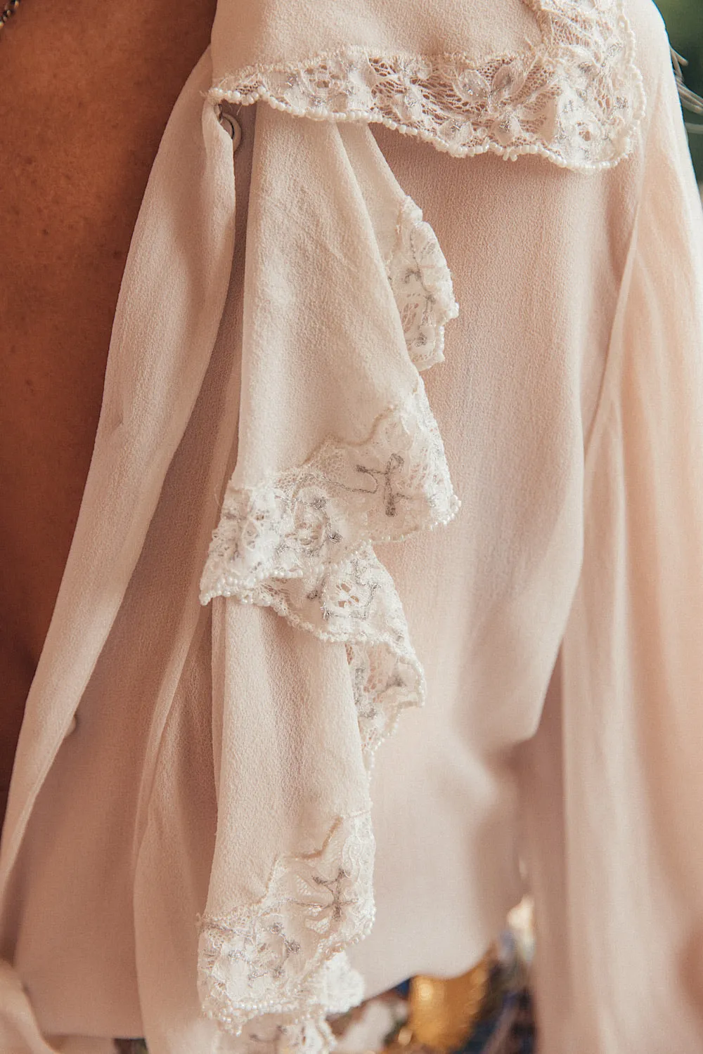 Busy Being Fabulous Silk, Lace   Beaded Blouse