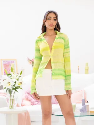 Button Down Bell Sleeved Crinkled Top