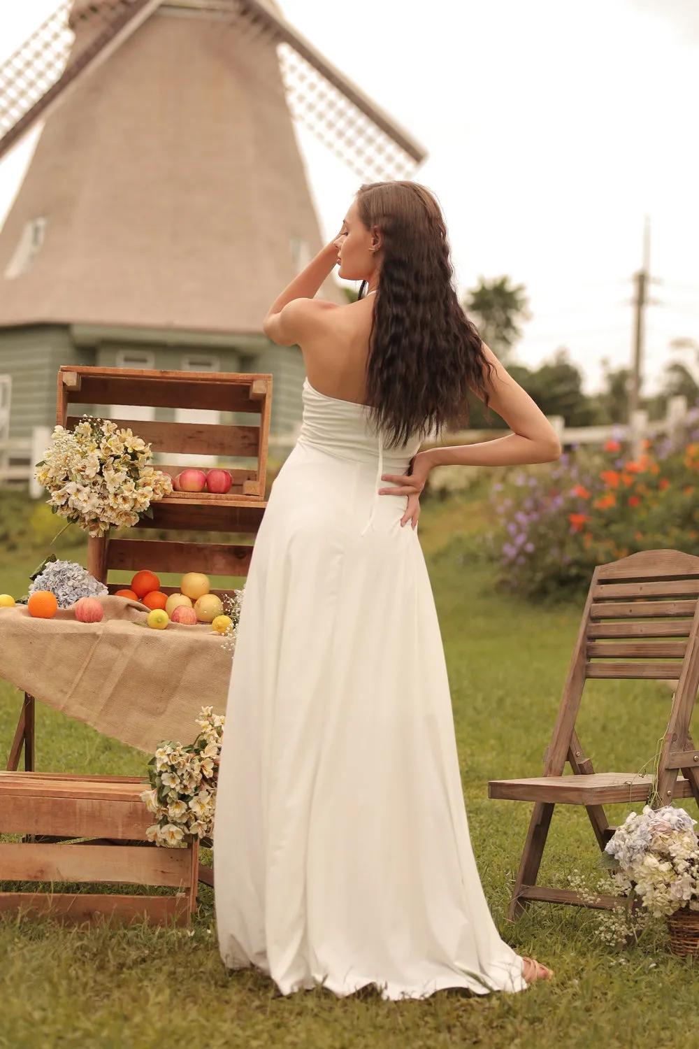 CAPUCINE Tie Front Multiway Halter Stretch Maxi Dress (White)