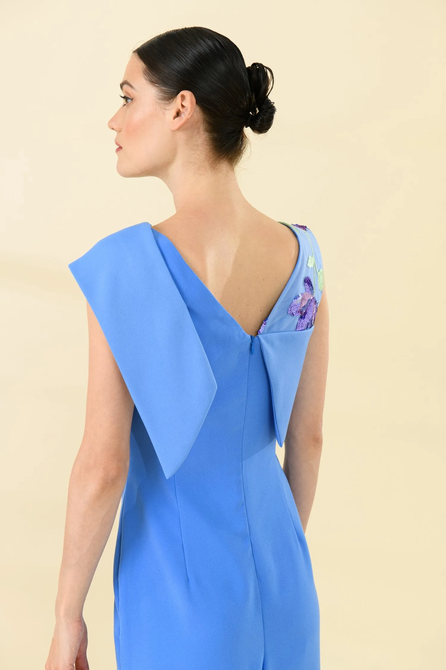 Caroline Kilkenny Carolyn Embroidered Shoulder Dress in Lavender