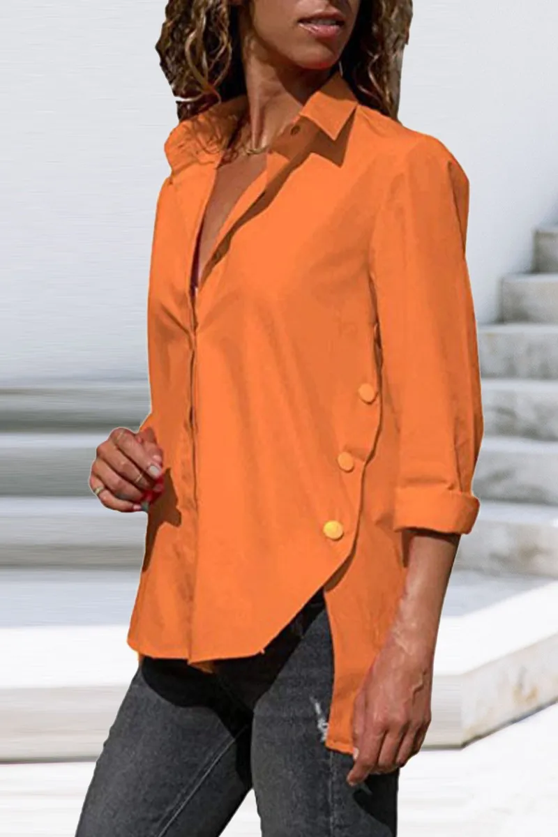 Casual Solid Patchwork Turndown Collar Tops(10 Colors)