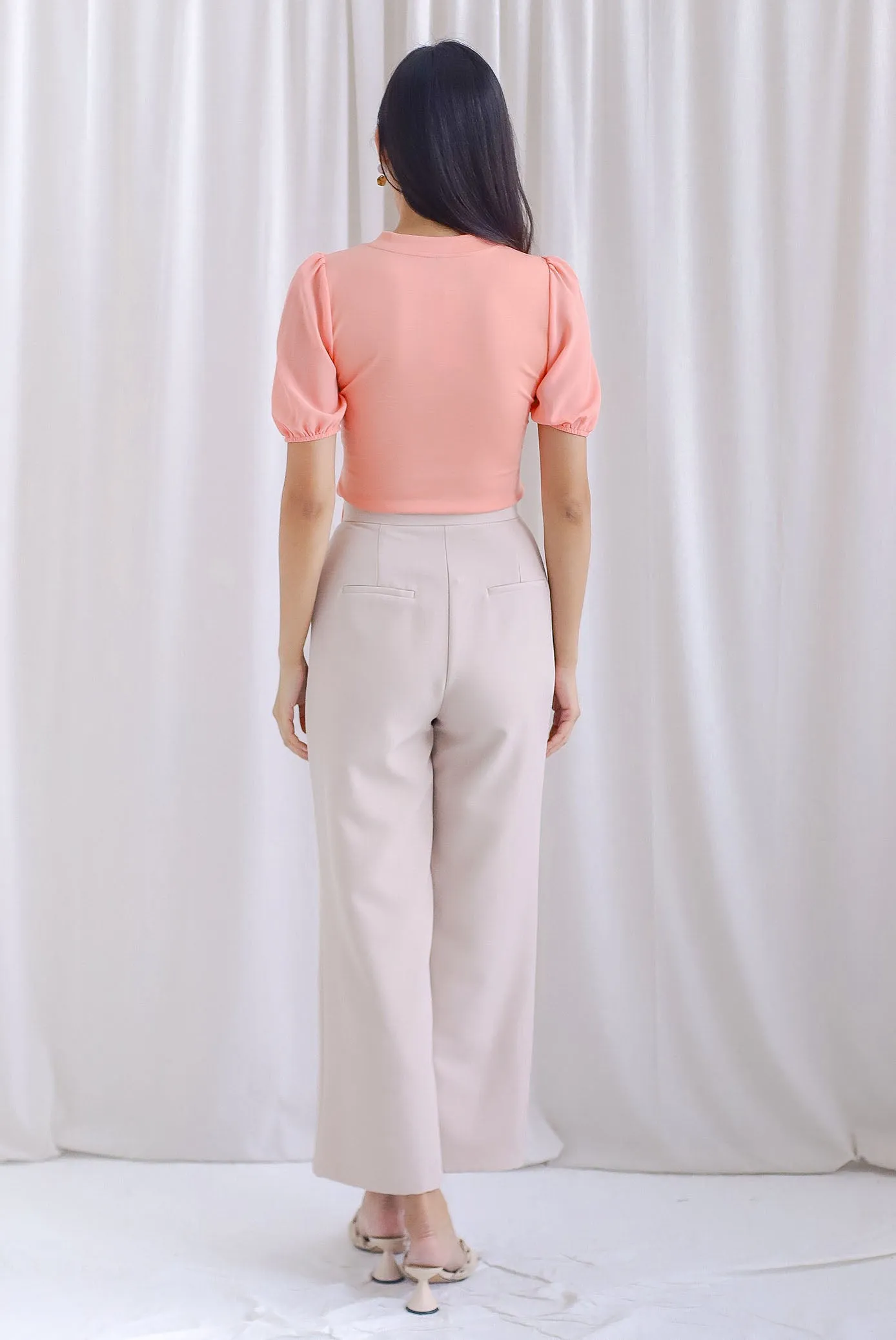 Chang Sleeved Oriental Tassel Button Top In Peach